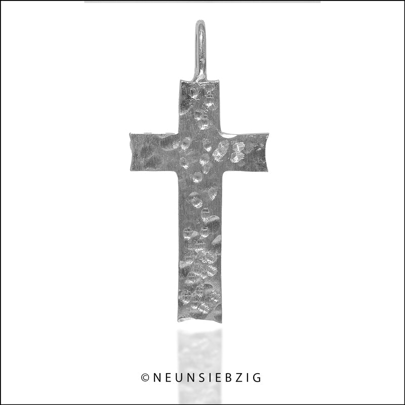 Kreuz Anhänger Gehämmert 925 Sterling Silber - Neun - Siebzig