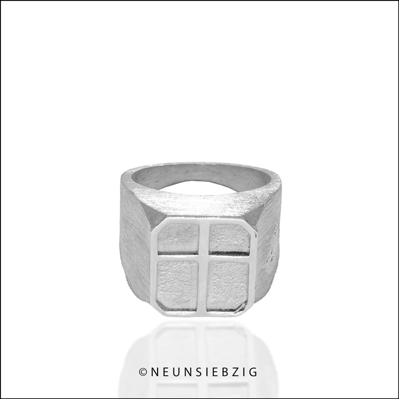 Siegel Ring Kreuz Eckig 925 Sterling Silber - Neun - Siebzig
