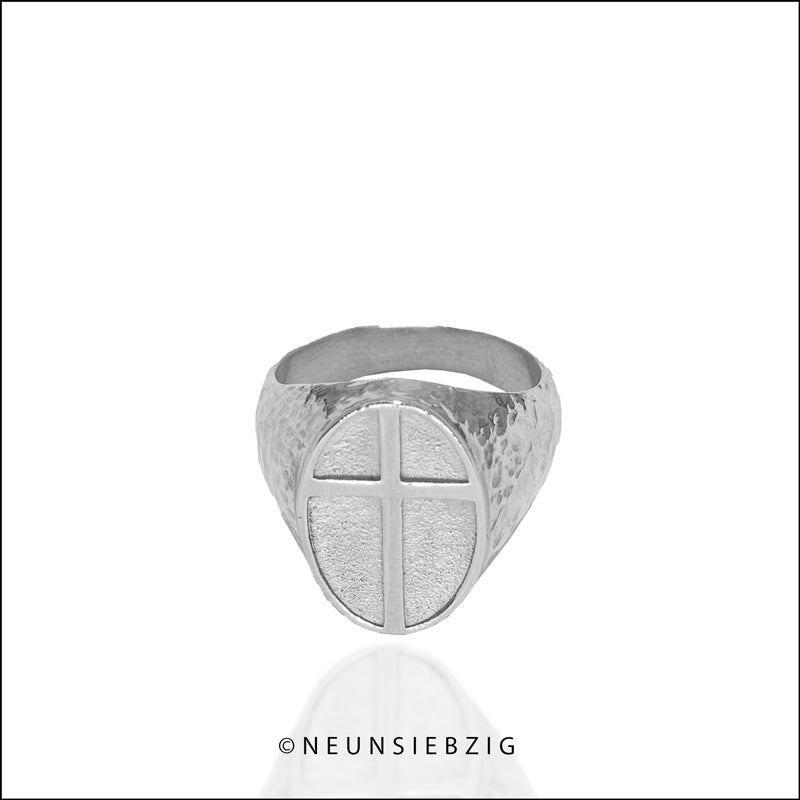 Siegel Ring Kreuz Oval 925 Sterling Silber - Neun - Siebzig