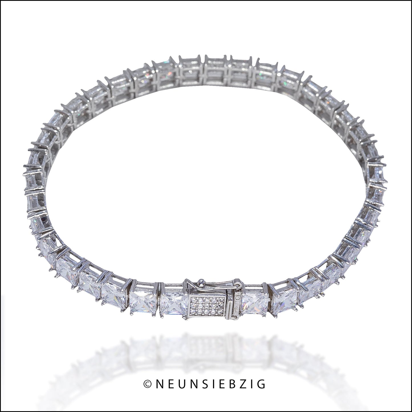 Tennis Iced Out Armband Eckig 925 Sterling Silber - Neun - Siebzig