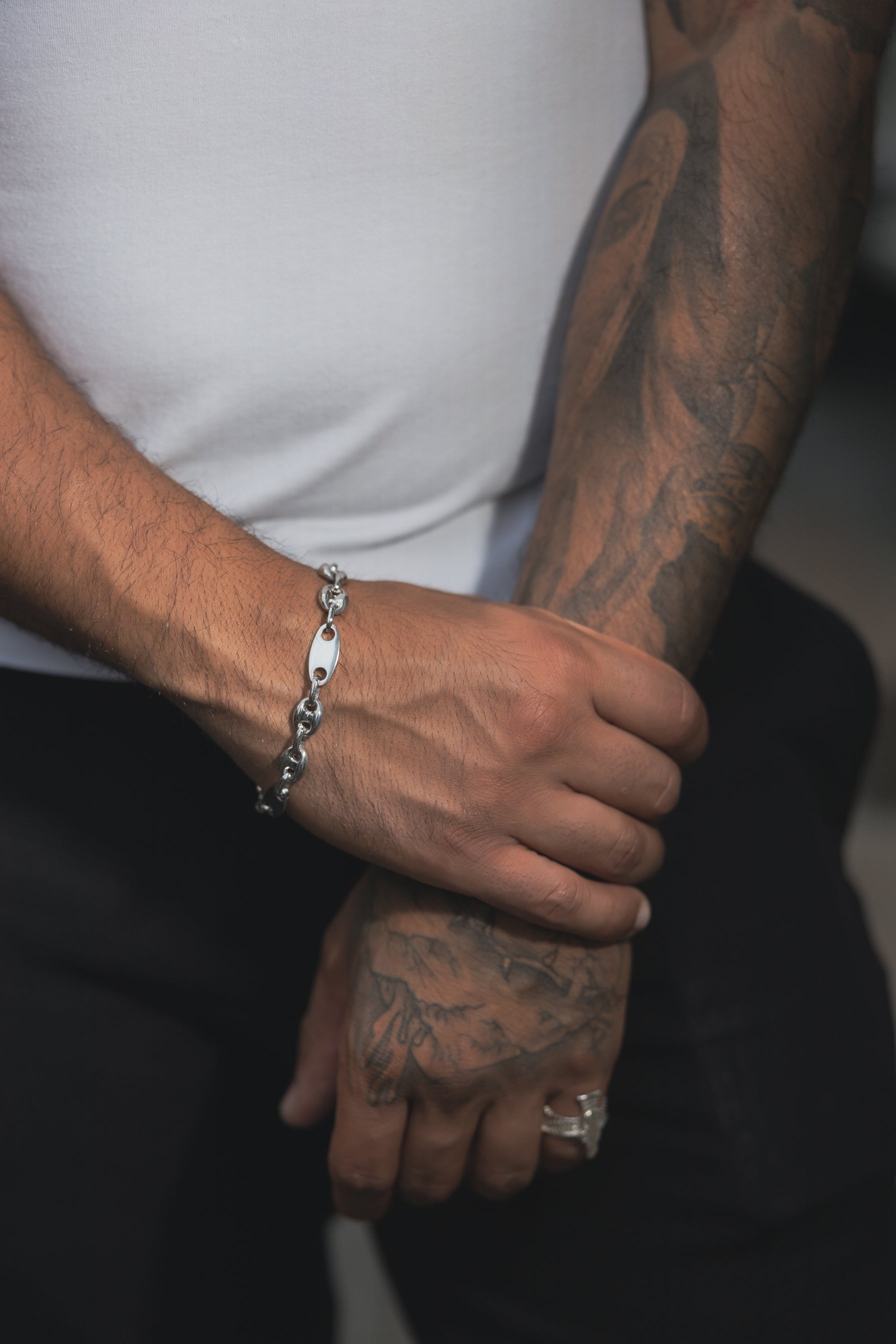 Bohnen Platten Armband 925 Sterling Silber - Neun - Siebzig
