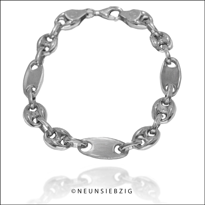 Bohnen Platten Armband 925 Sterling Silber - Neun - Siebzig