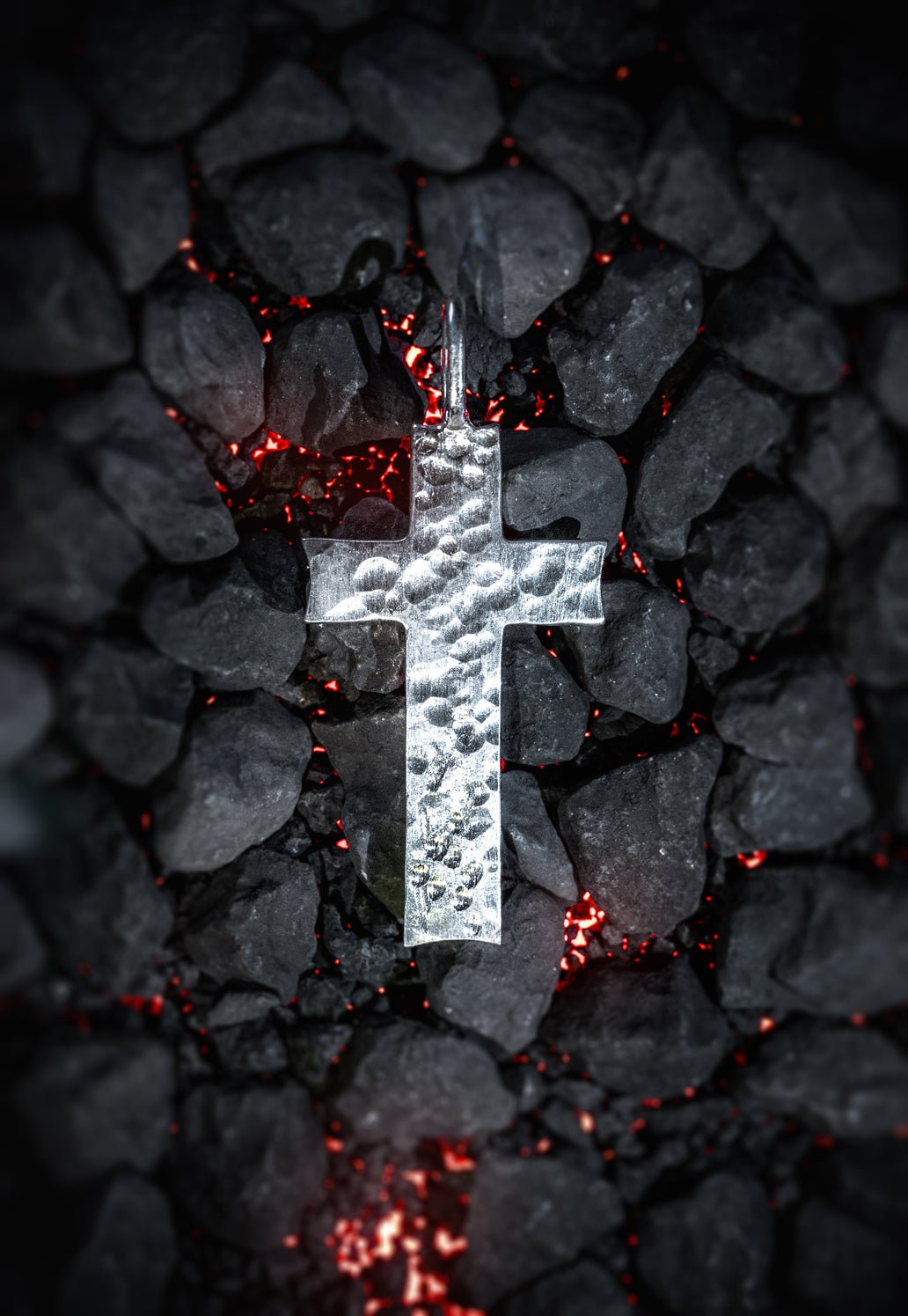 Kreuz Anhänger Gehämmert 925 Sterling Silber - Neun - Siebzig