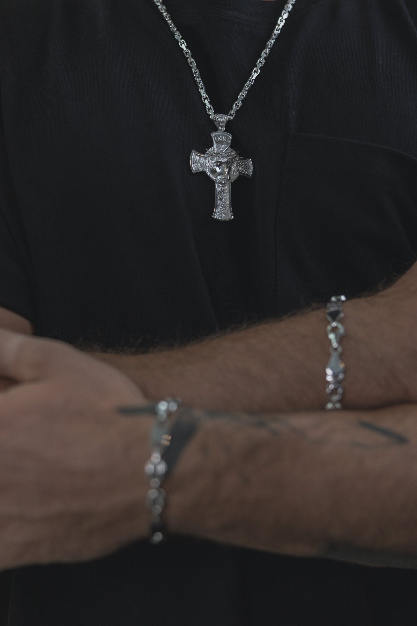 Kreuz Jesus Anhänger 925 Sterling Silber - Neun - Siebzig