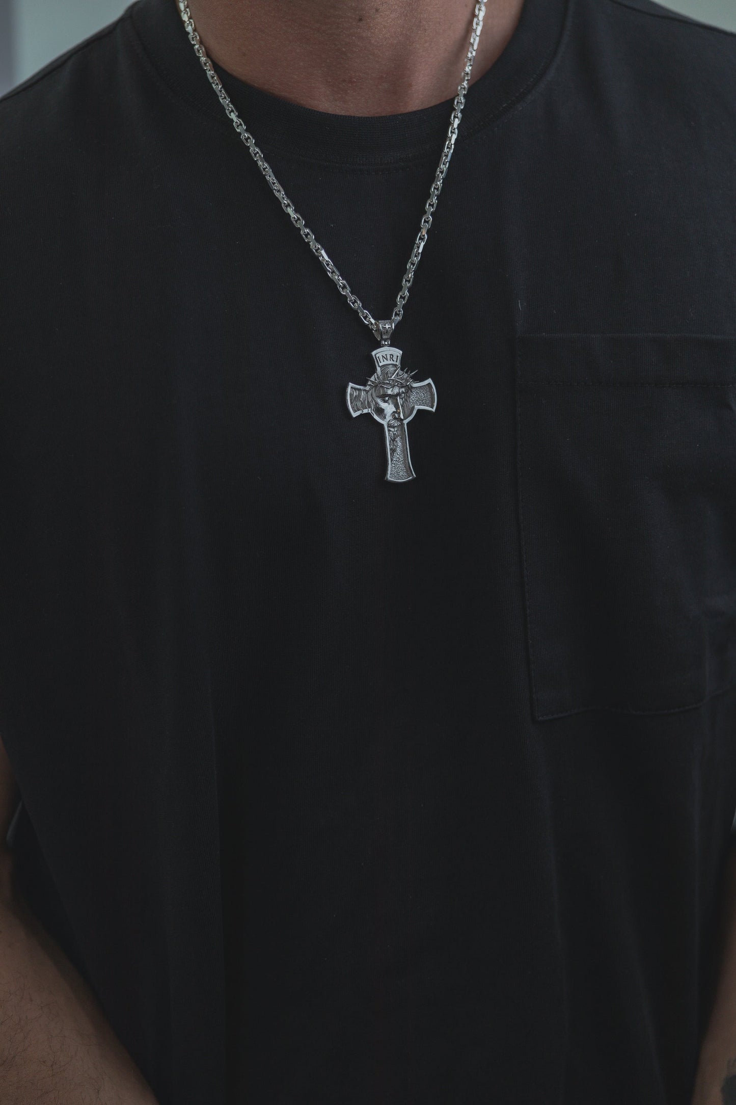 Kreuz Jesus Anhänger 925 Sterling Silber - Neun - Siebzig