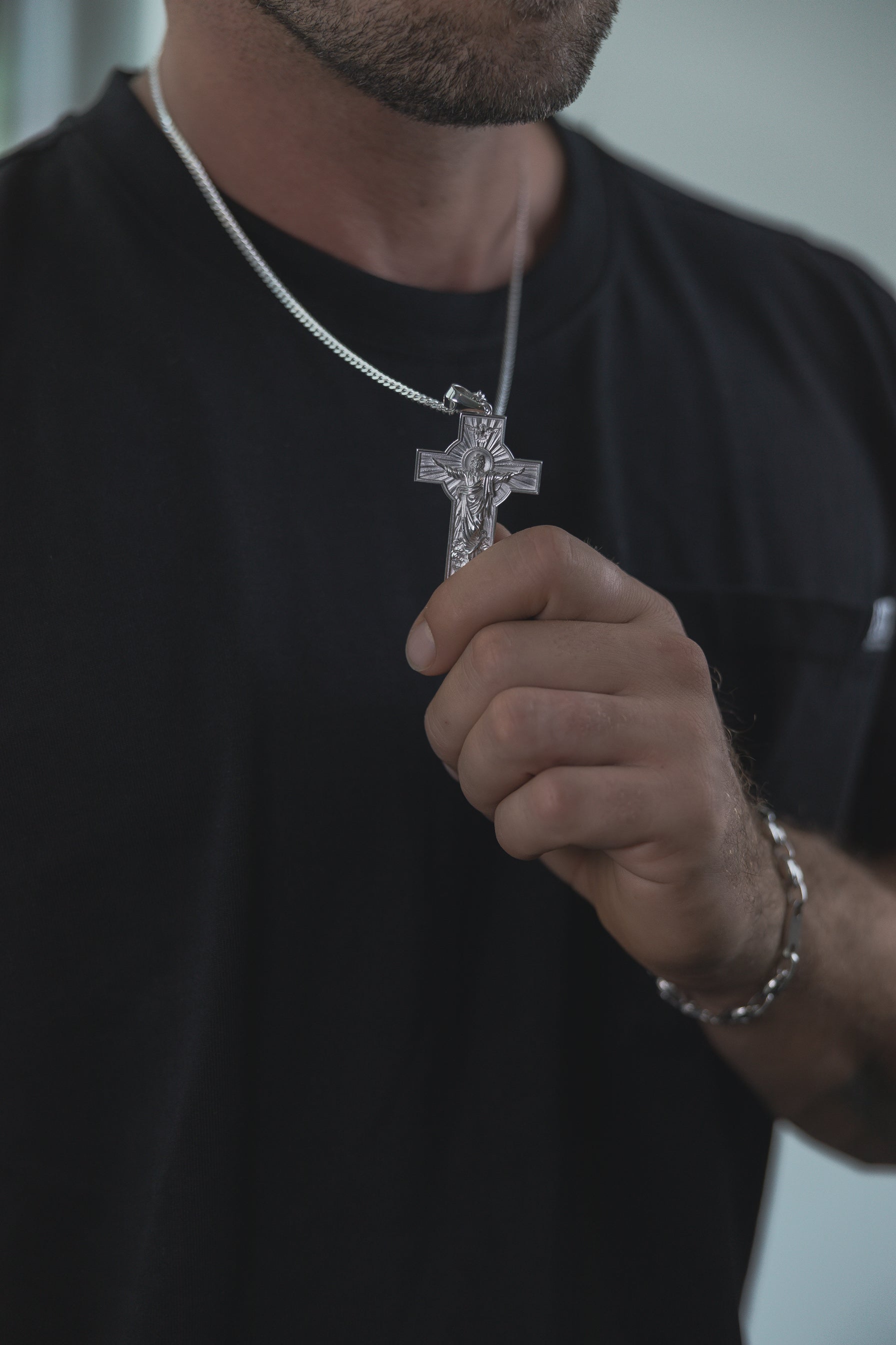 Kreuz Leonid Anhänger 925 Sterling Silber - Neun - Siebzig