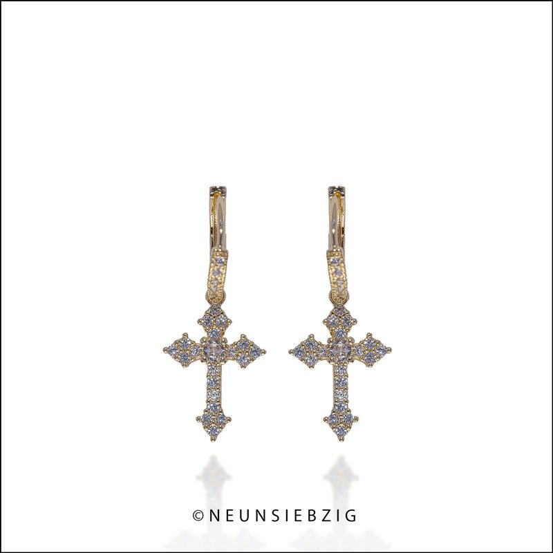 Kreuz Ohrringe Rhodiniert/ Vergoldet Modeschmuck - Neun - Siebzig