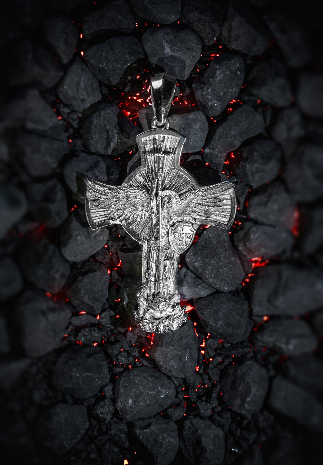 Kreuz Saint Michel Angel Anhänger 925 Sterling Silber - Neun - Siebzig