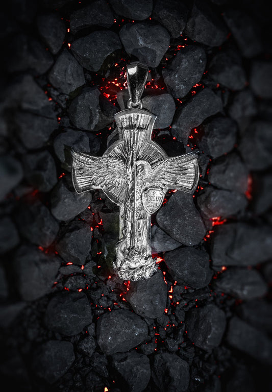 Kreuz Saint Michel Angel Anhänger 925 Sterling Silber - Neun - Siebzig