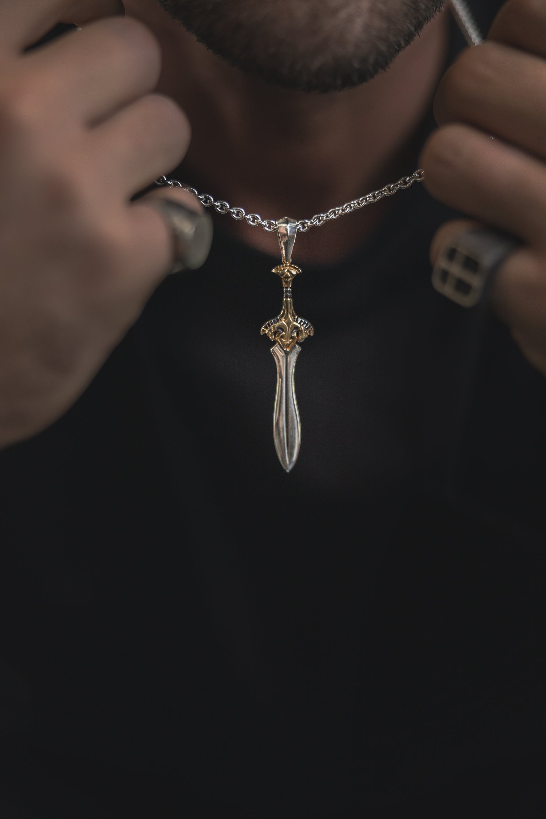 Pferde Schwert Anhänger 925 Sterling Silber - Neun - Siebzig