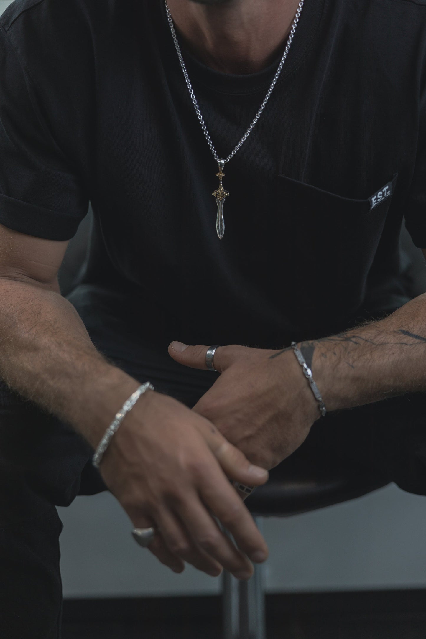 Pferde Schwert Anhänger 925 Sterling Silber - Neun - Siebzig