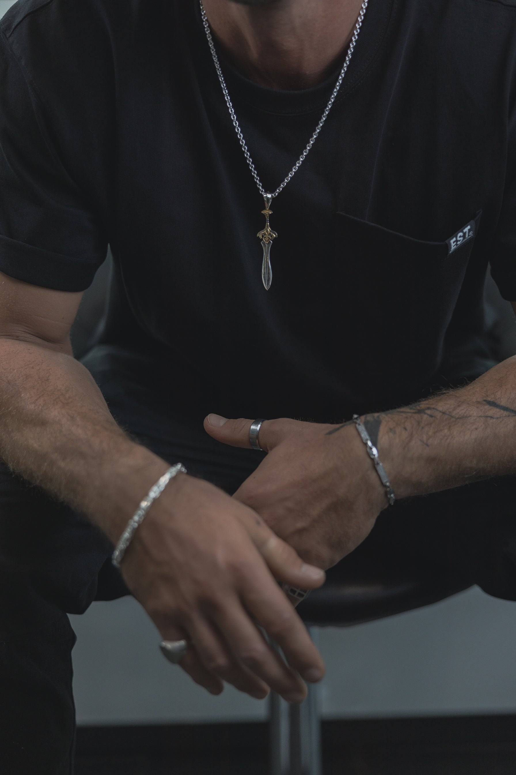 Pferde Schwert Anhänger 925 Sterling Silber - Neun - Siebzig