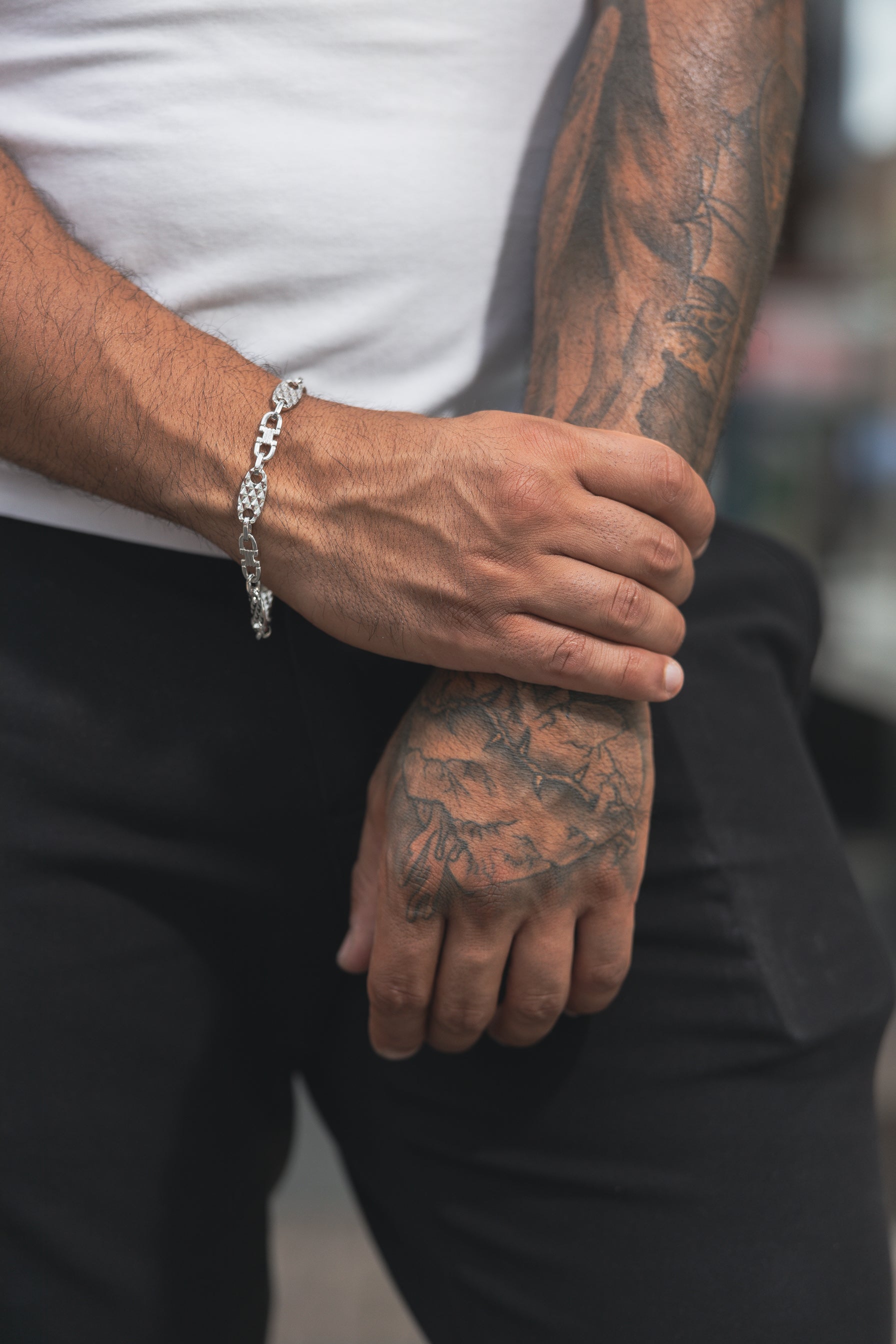 Plattenschliff Armband 925 Sterling Silber - Neun - Siebzig