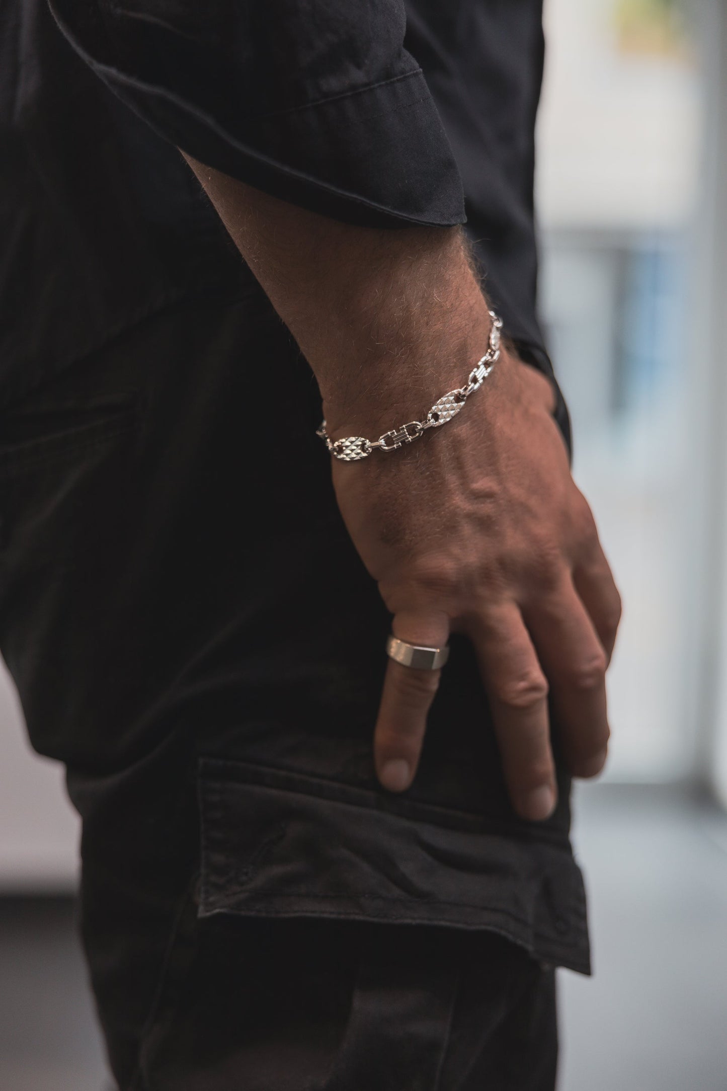 Plattenschliff Armband 925 Sterling Silber - Neun - Siebzig