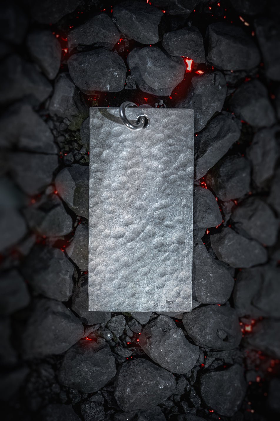 Rect Tag Hammered 925 Sterling Silber - Neun - Siebzig