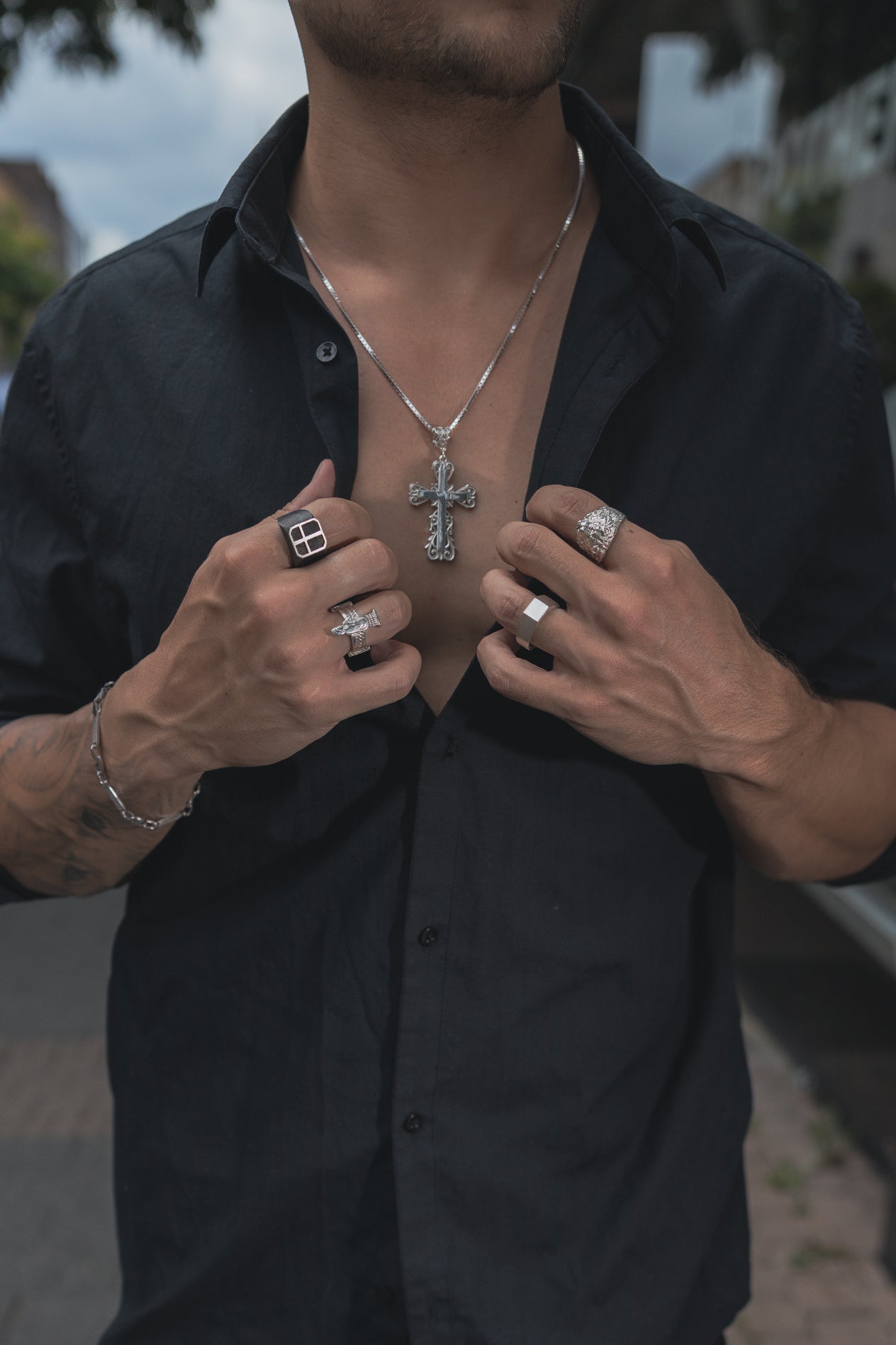 Siegel Ring Kreuz Eckig 925 Sterling Silber - Neun - Siebzig