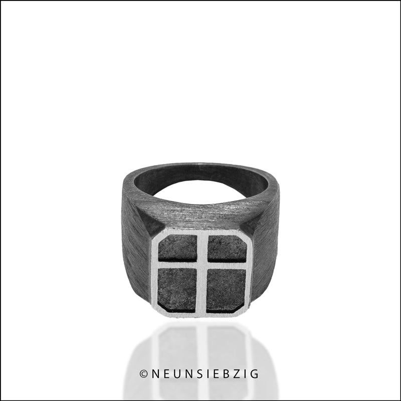 Siegel Ring Kreuz Eckig 925 Sterling Silber - Neun - Siebzig