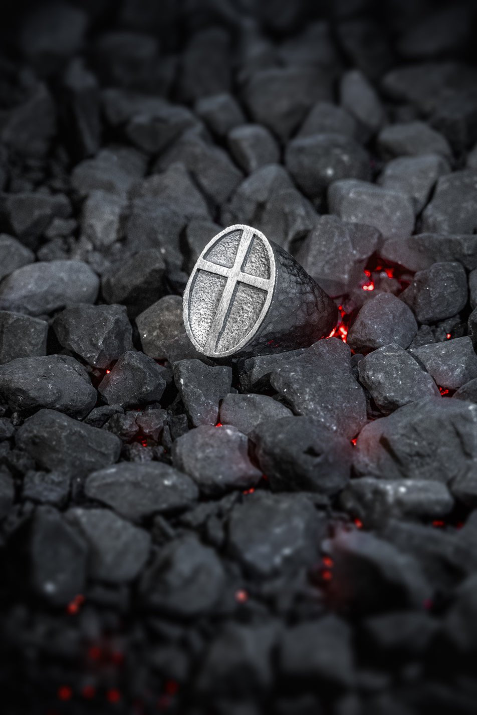 Siegel Ring Kreuz Oval 925 Sterling Silber - Neun - Siebzig