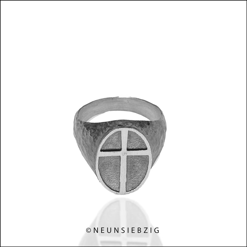 Siegel Ring Kreuz Oval 925 Sterling Silber - Neun - Siebzig