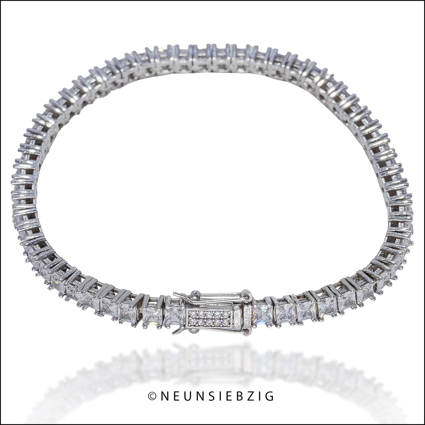 Tennis Iced Out Armband Eckig 925 Sterling Silber - Neun - Siebzig