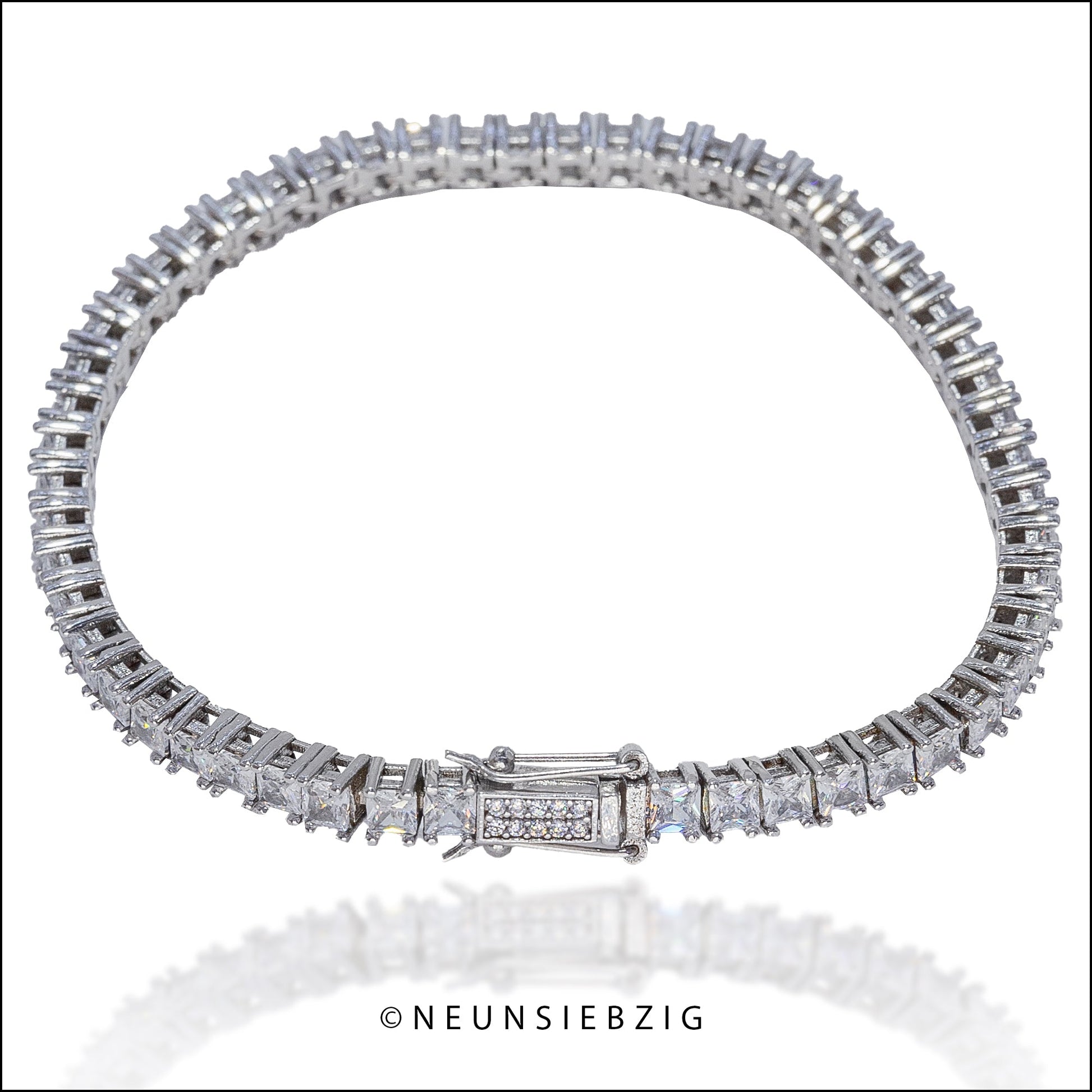 Tennis Iced Out Armband Eckig 925 Sterling Silber - Neun - Siebzig