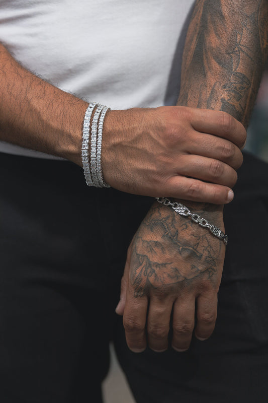 Tennis Iced Out Armband Eckig 925 Sterling Silber - Neun - Siebzig