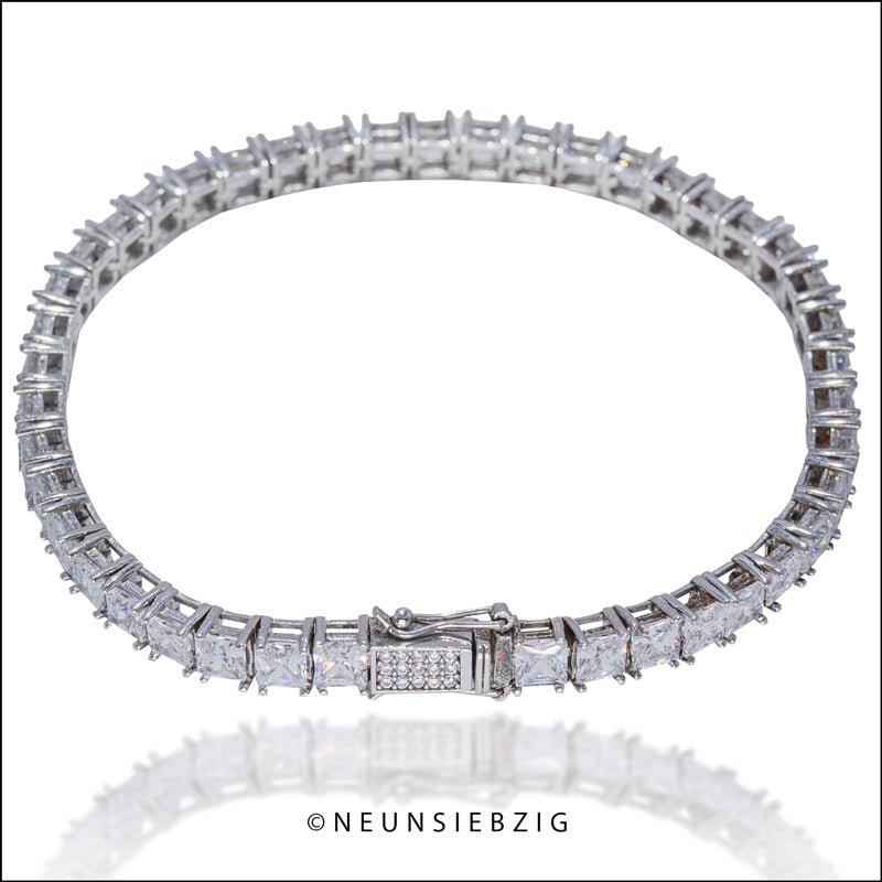 Tennis Iced Out Armband Eckig 925 Sterling Silber - Neun - Siebzig