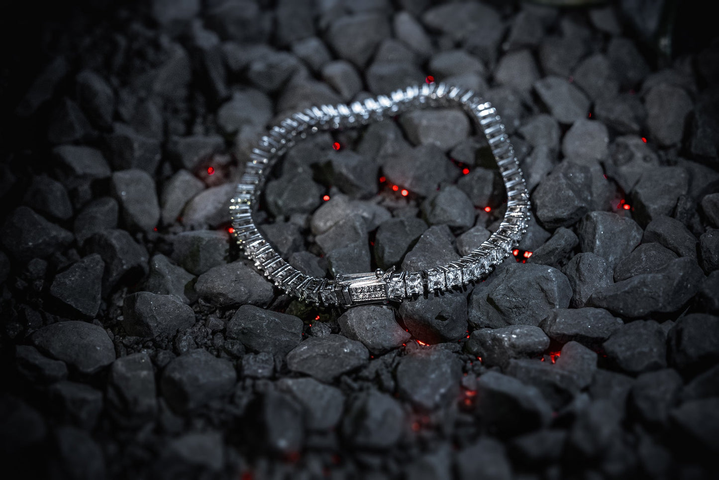 Tennis Iced Out Armband Eckig 925 Sterling Silber - Neun - Siebzig