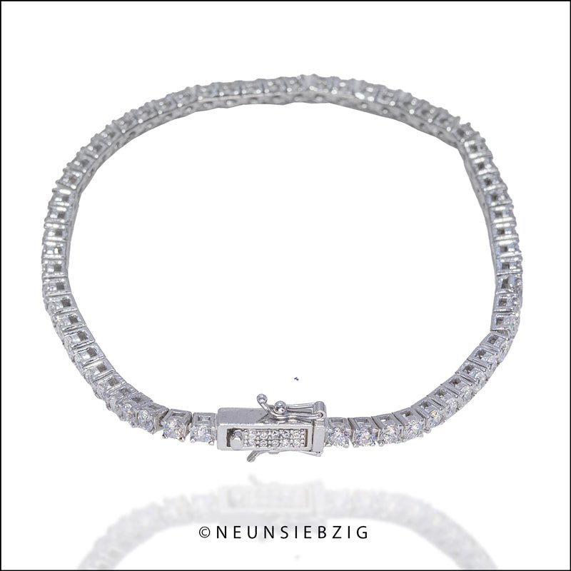 Tennis Iced Out Armband Rund 925 Sterling Silber - Neun - Siebzig