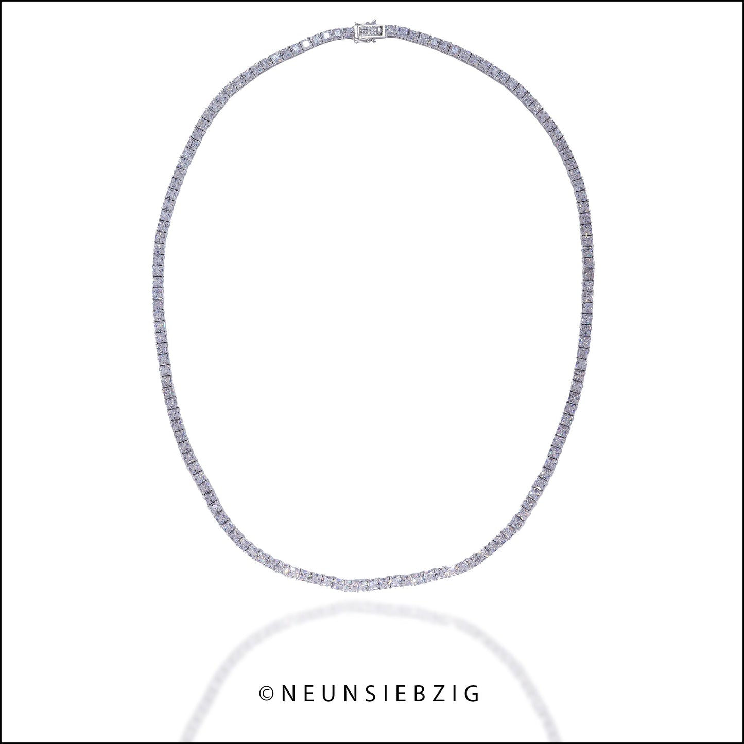 Tennis Iced Out Kette Eckig 925 Sterling Silber - Neun - Siebzig