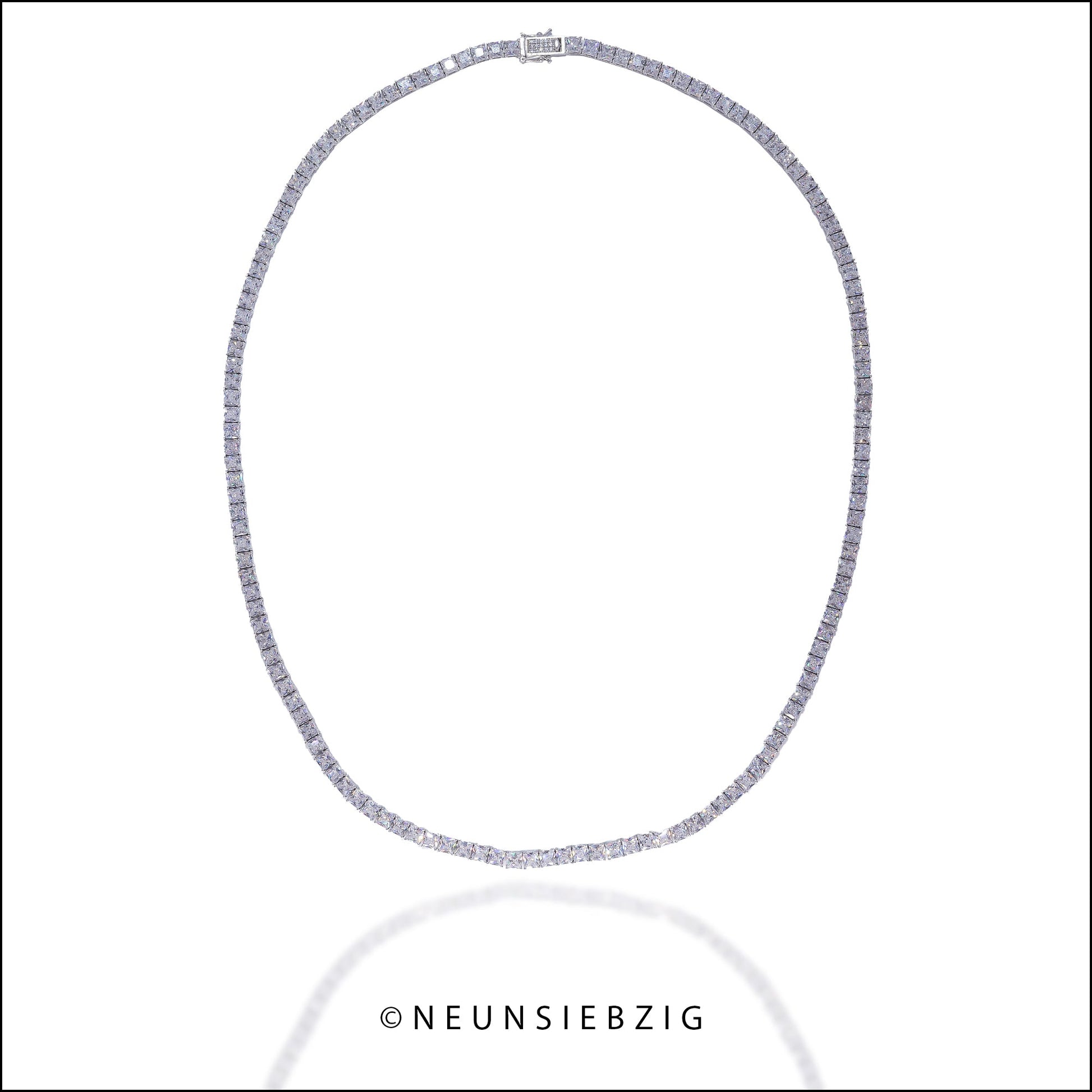 Tennis Iced Out Kette Eckig 925 Sterling Silber - Neun - Siebzig