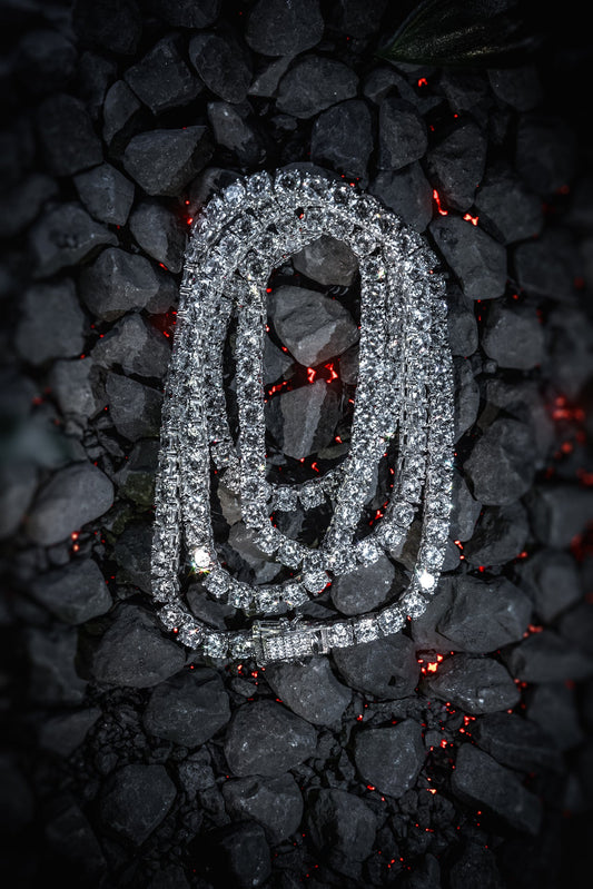 Tennis Iced Out Kette Rund 925 Sterling Silber - Neun - Siebzig