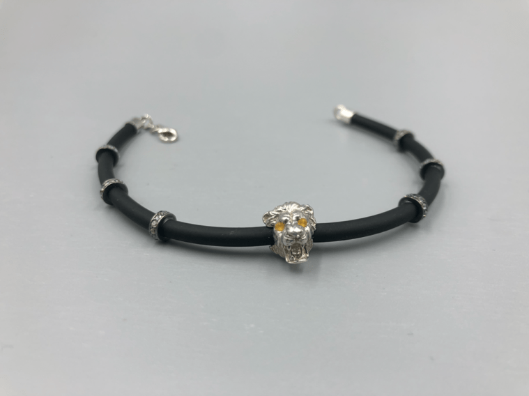 Löwen Armband Kautschuk 925 Sterling Silber - Neun - Siebzig