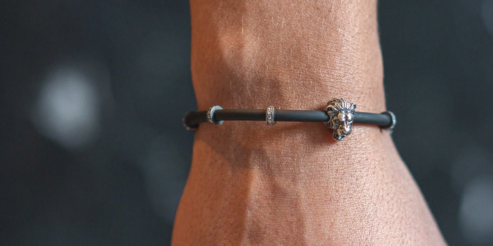Löwen Armband Kautschuk 925 Sterling Silber - Neun - Siebzig
