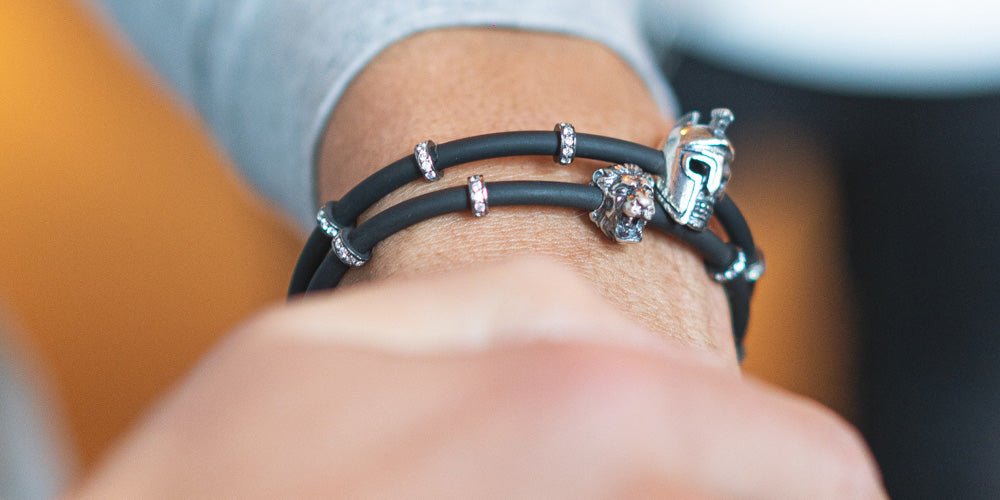Löwen Armband Kautschuk 925 Sterling Silber - Neun - Siebzig