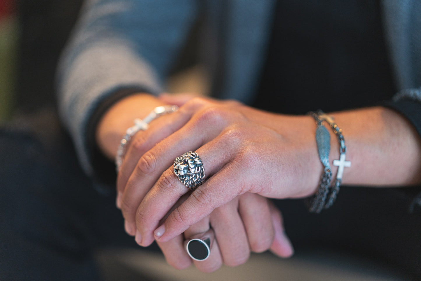 Löwen Ring 925 Sterling Silber - Neun - Siebzig