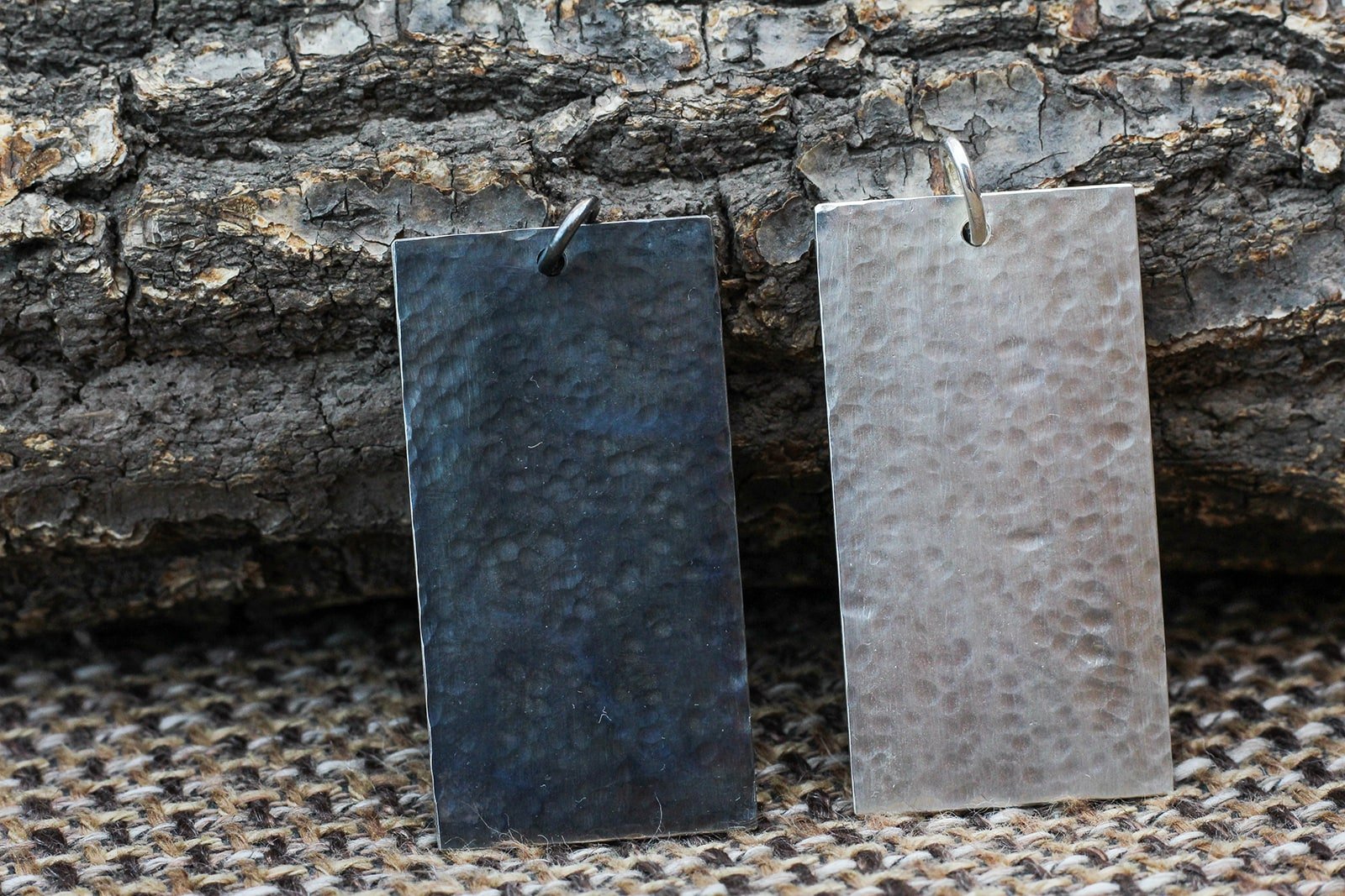 Rect Tag Hammered 925 Sterling Silber - Neun - Siebzig