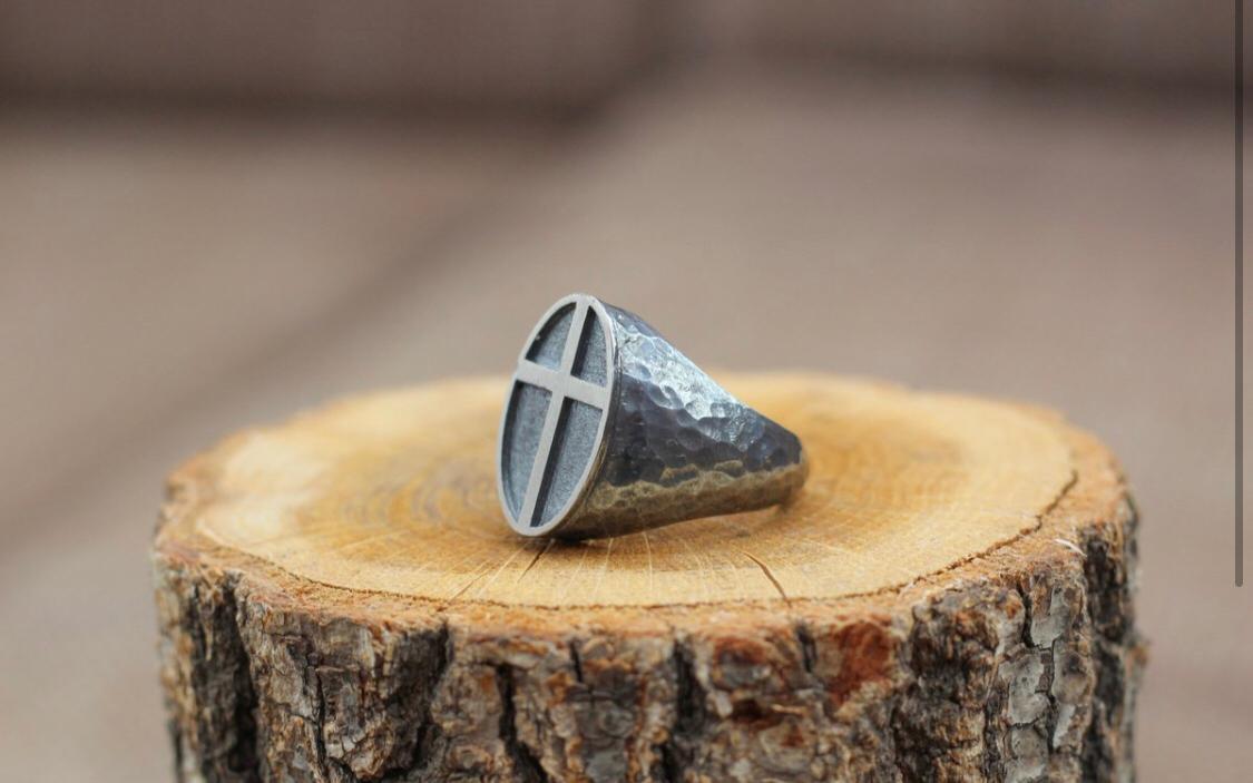 Siegel Ring Kreuz Oval 925 Sterling Silber - Neun - Siebzig