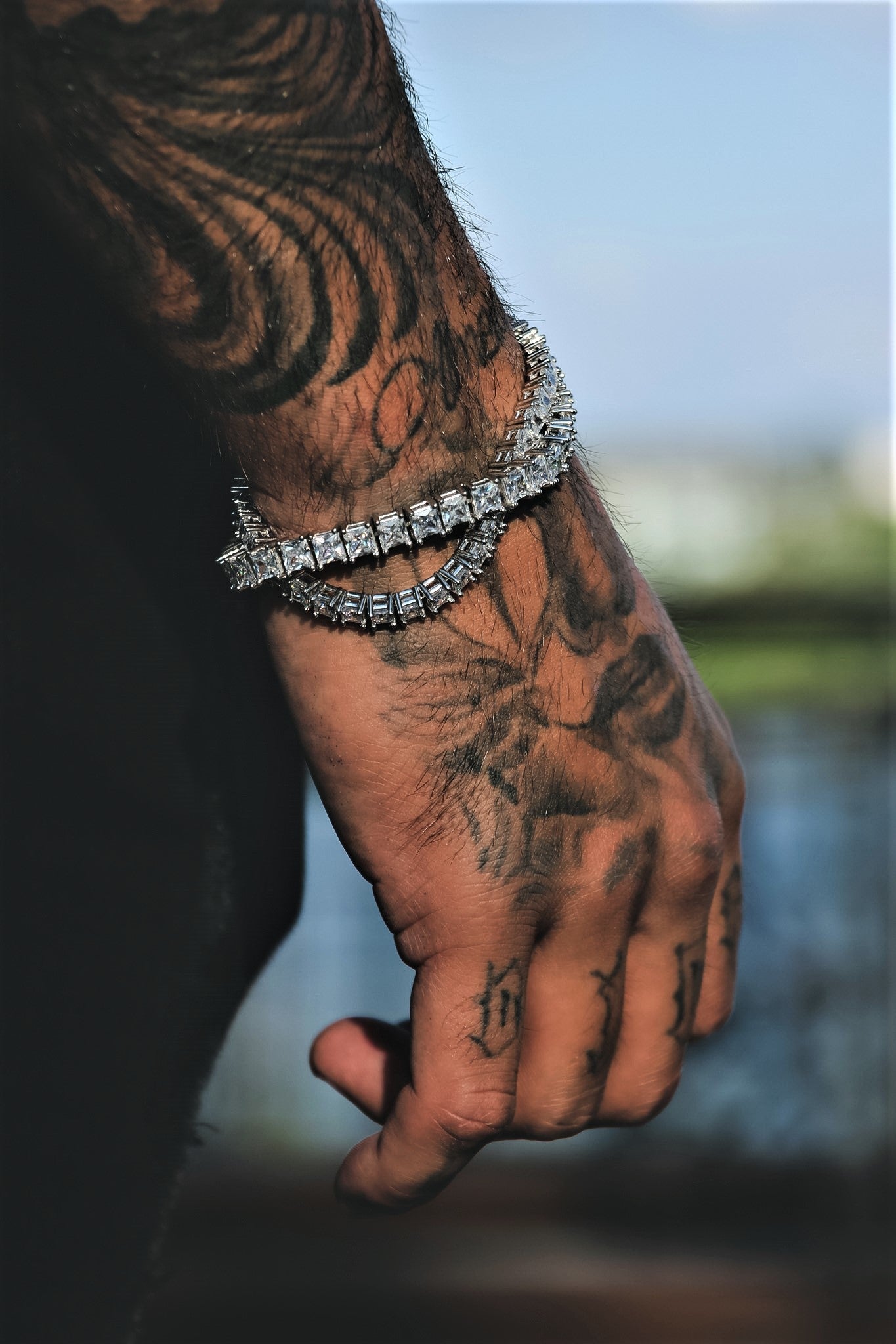 Tennis Iced Out Armband Eckig 925 Sterling Silber - Neun - Siebzig