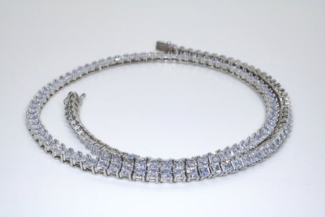 Tennis Iced Out Kette Eckig 925 Sterling Silber - Neun - Siebzig