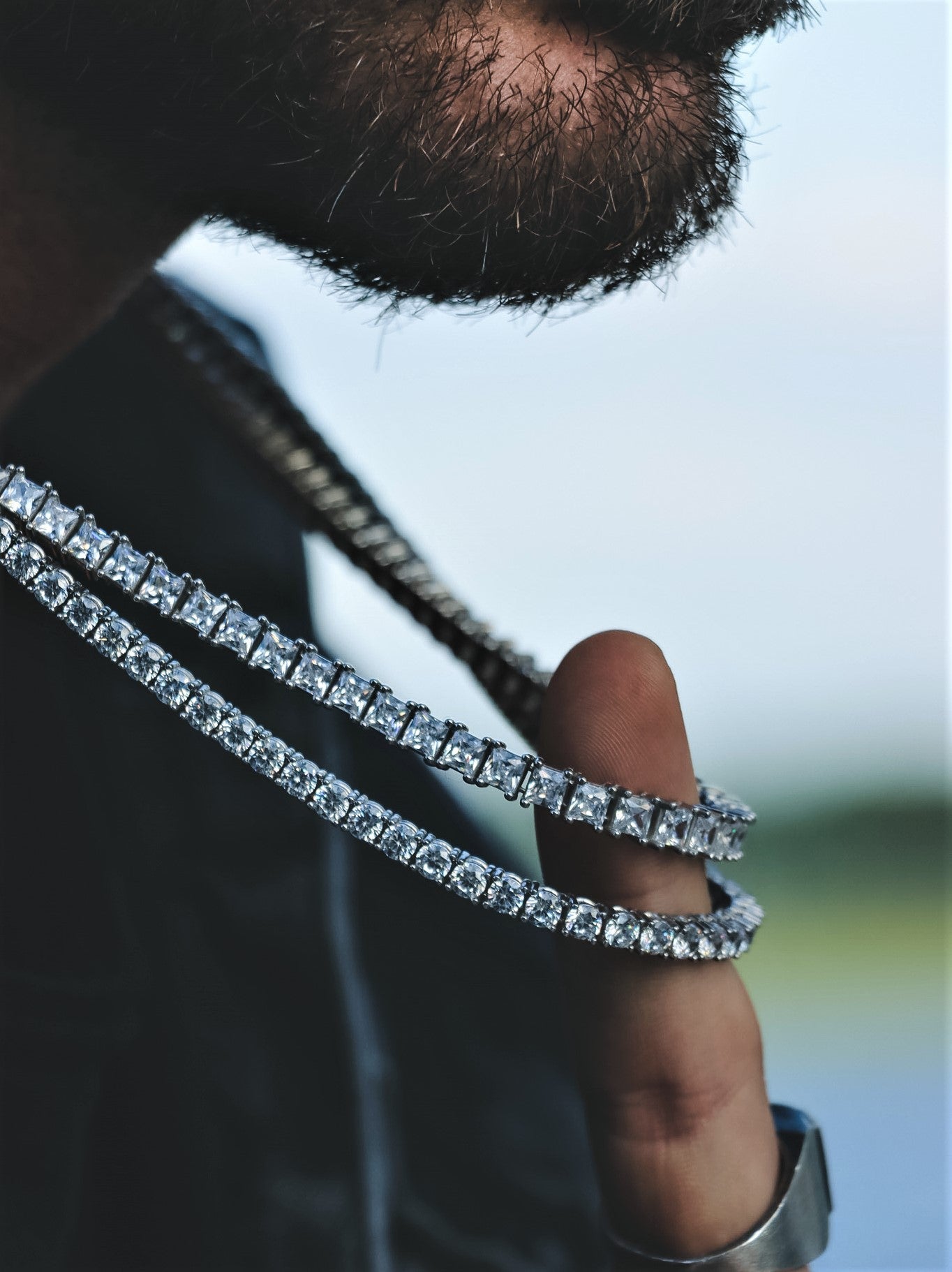 Tennis Iced Out Kette Eckig 925 Sterling Silber - Neun - Siebzig